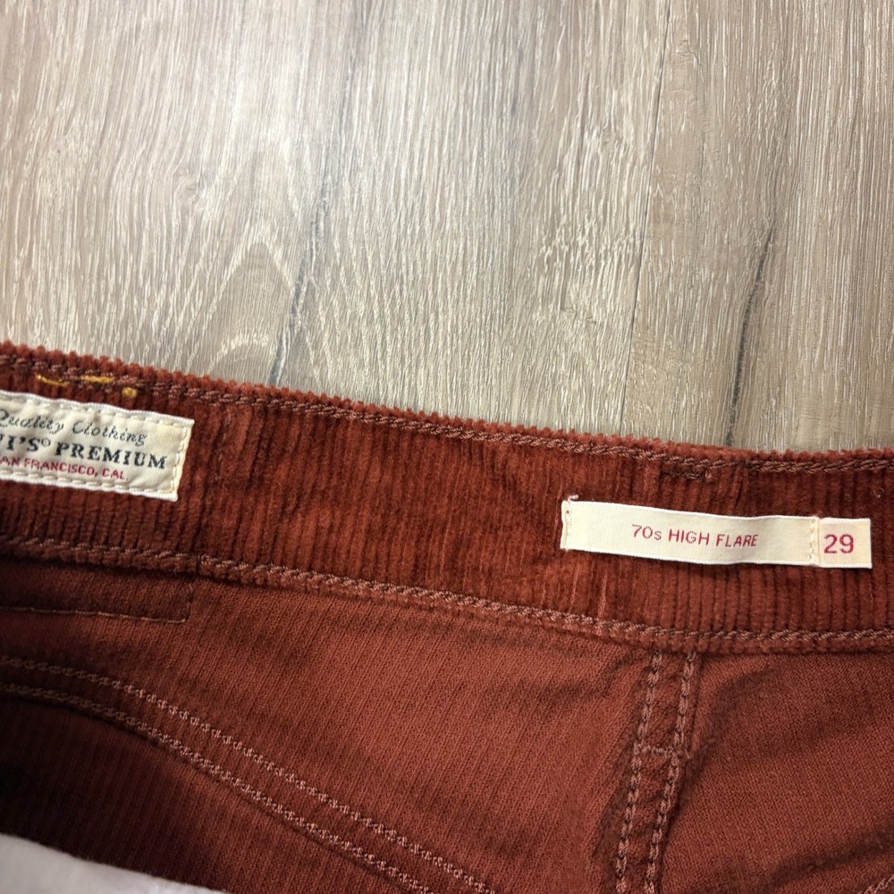 Levis 70s High Flare Womens Size 29 Corduroy Pants Brown Bronze Hippy Retro - Picture 2 of 7